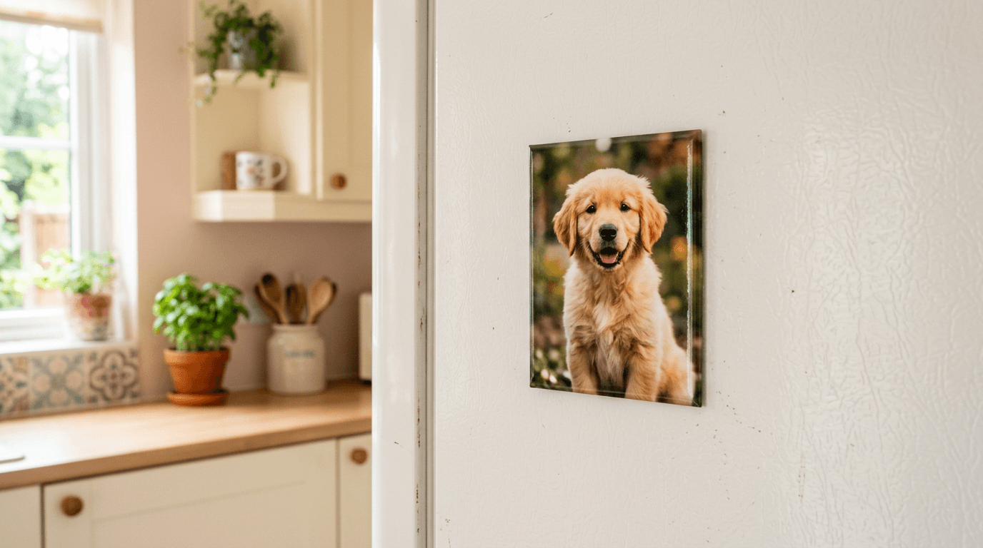 Pet photo on a fridge magnet