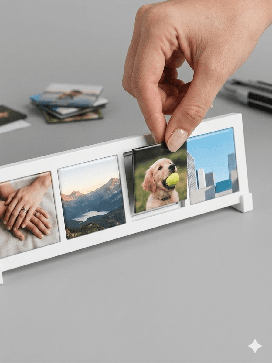 GOTDY custom square photo magnets — branded for business